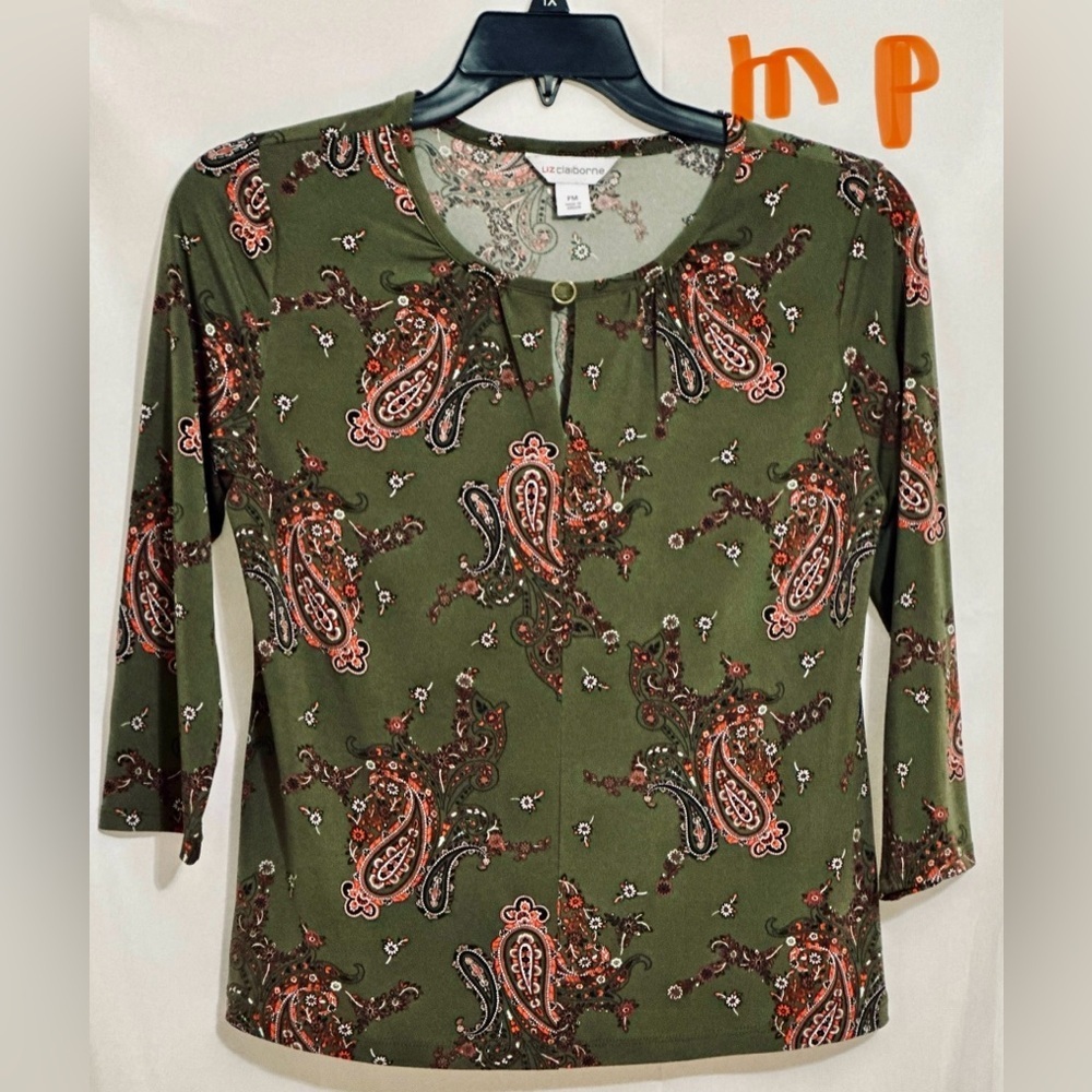 LADIES DARK GREEN TOP WITH BITTERSWEET & WHITE FLOWERS